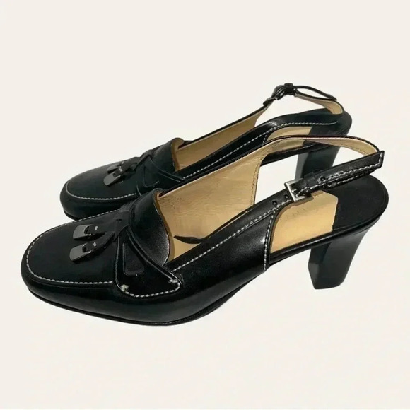 Women’s ANTONIO MELANI HEELS CLOSED TOES TWO TASSELS ON TOP BLACK COLOR‎ SZ 6.5 - Picture 2 of 10